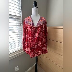 Rachel Zoe Red Floral Blouse with Purple Accents